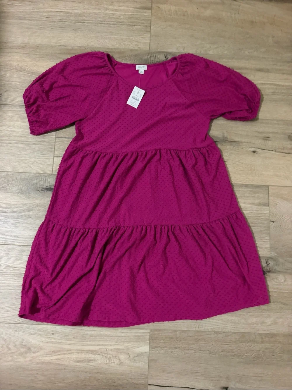 Ladies' J Crew Fuchsia Tiered Puff Sleeve Dress
